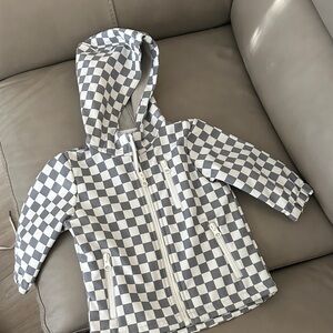Kids Checkered Zip-Up Hoodie - Black and White